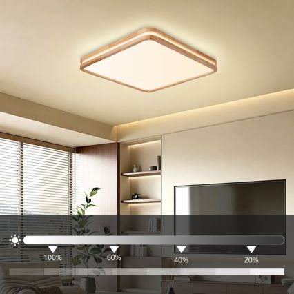 Brilagi - LED Stmívatelné stropní svítidlo MOLINA SQUARE LED/80W/230V 3000-6000K dub 60x60 cm + dálkové ovládání
