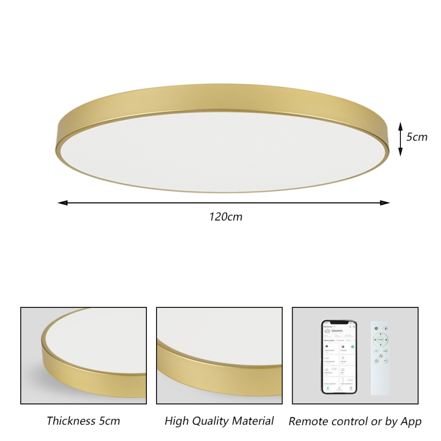 Brilagi - LED Stmívatelné stropní svítidlo POOL SMART LED/180W/230V 3000-6000K 120 cm zlatá Wi-Fi Tuya + dálkové ovládání