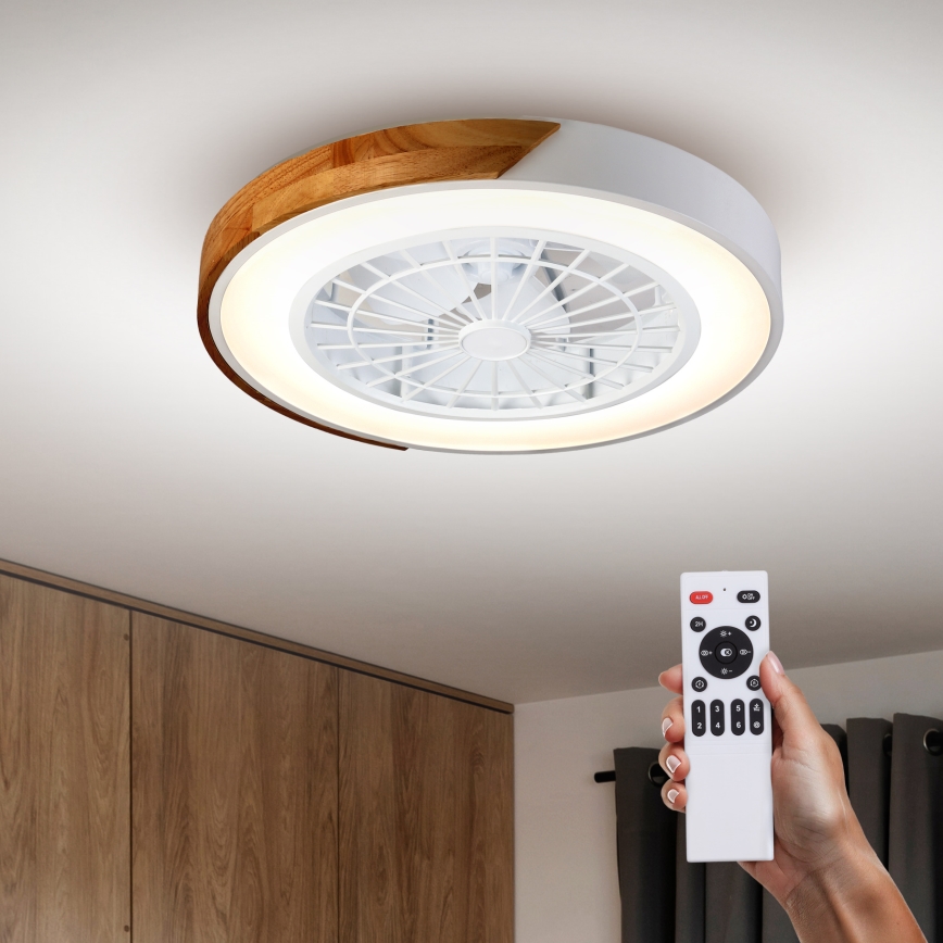 Brilagi - LED Stmívatelné stropní svítidlo s ventilátorem LED/30W/230V 3000-6500K bílá/dub + dálkové ovládání