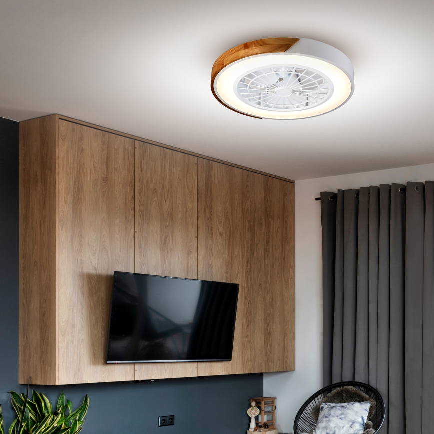 Brilagi - LED Stmívatelné stropní svítidlo s ventilátorem LED/30W/230V 3000-6500K bílá/dub + dálkové ovládání