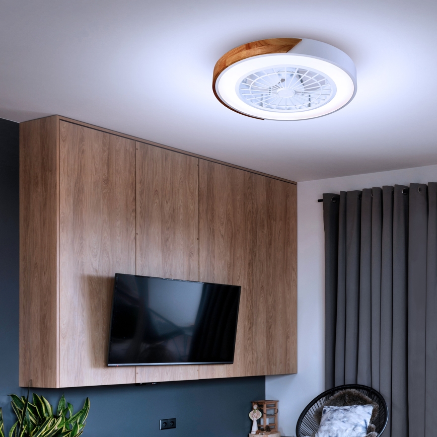Brilagi - LED Stmívatelné stropní svítidlo s ventilátorem LED/30W/230V 3000-6500K bílá/dub + dálkové ovládání