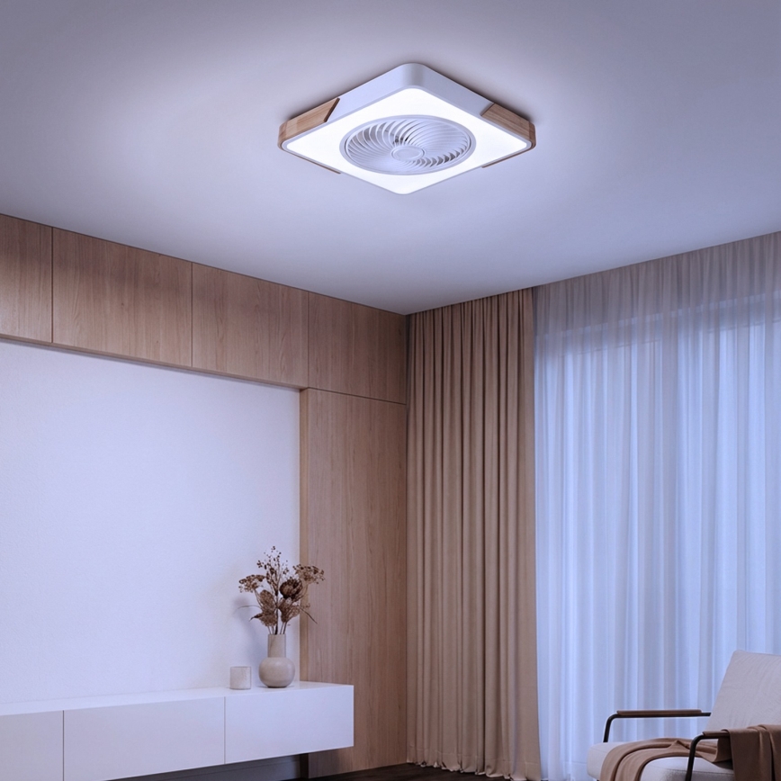 Brilagi - LED Stmívatelné stropní svítidlo s ventilátorem LED/30W/230V 3000-6500K bílá/dub + dálkové ovládání