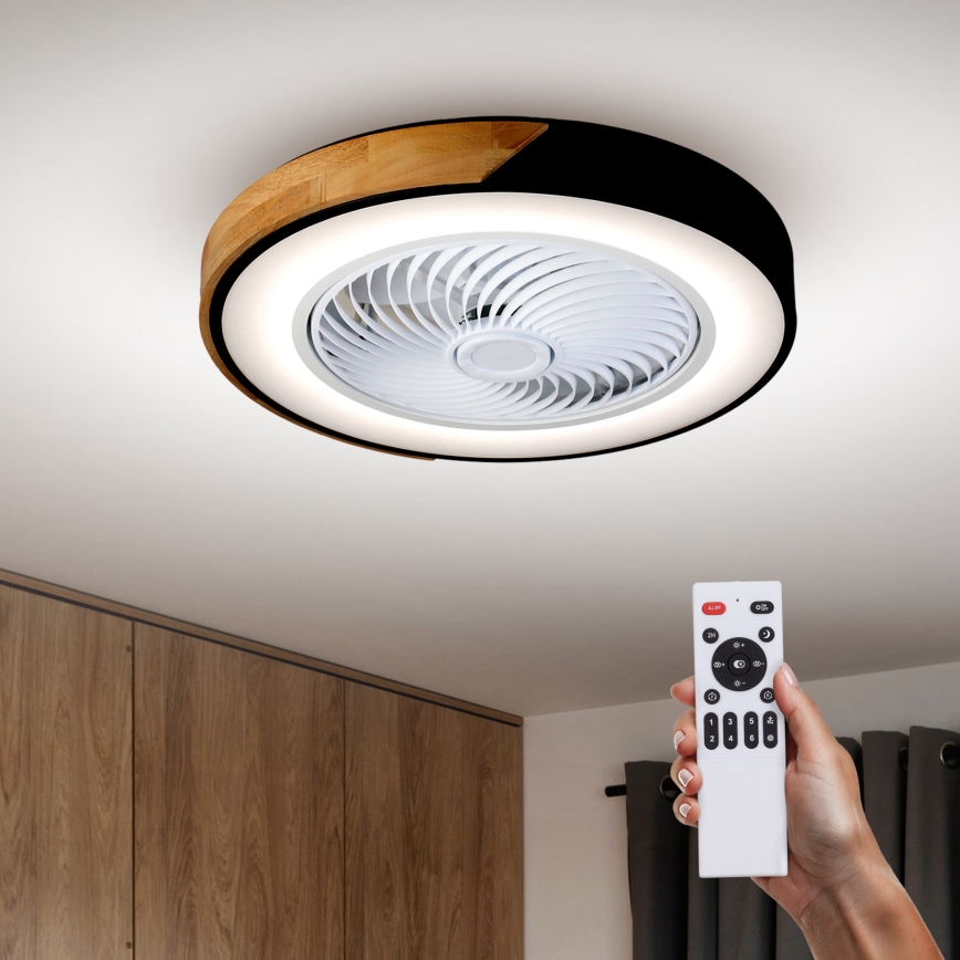 Brilagi - LED Stmívatelné stropní svítidlo s ventilátorem LED/30W/230V 3000-6500K černá/dub + dálkové ovládání