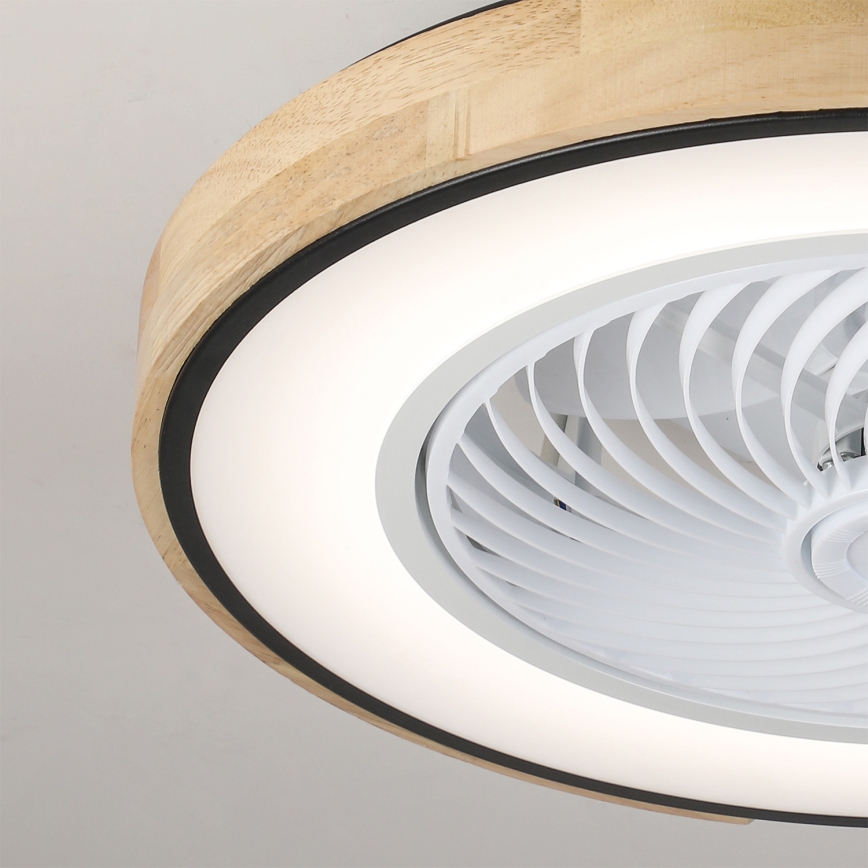 Brilagi - LED Stmívatelné stropní svítidlo s ventilátorem LED/30W/230V 3000-6500K pr. 50 cm černá/dub + dálkové ovládání