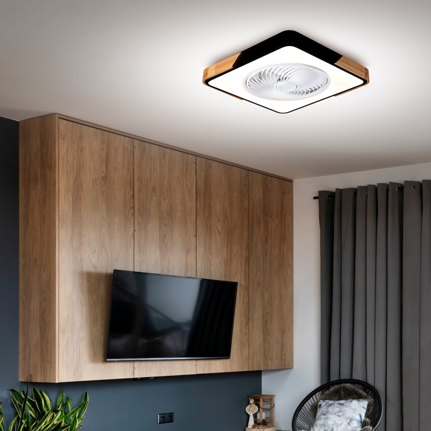 Brilagi - LED Stmívatelné stropní svítidlo s ventilátorem LED/30W/230V 3000-6500K černá/dub + dálkové ovládání