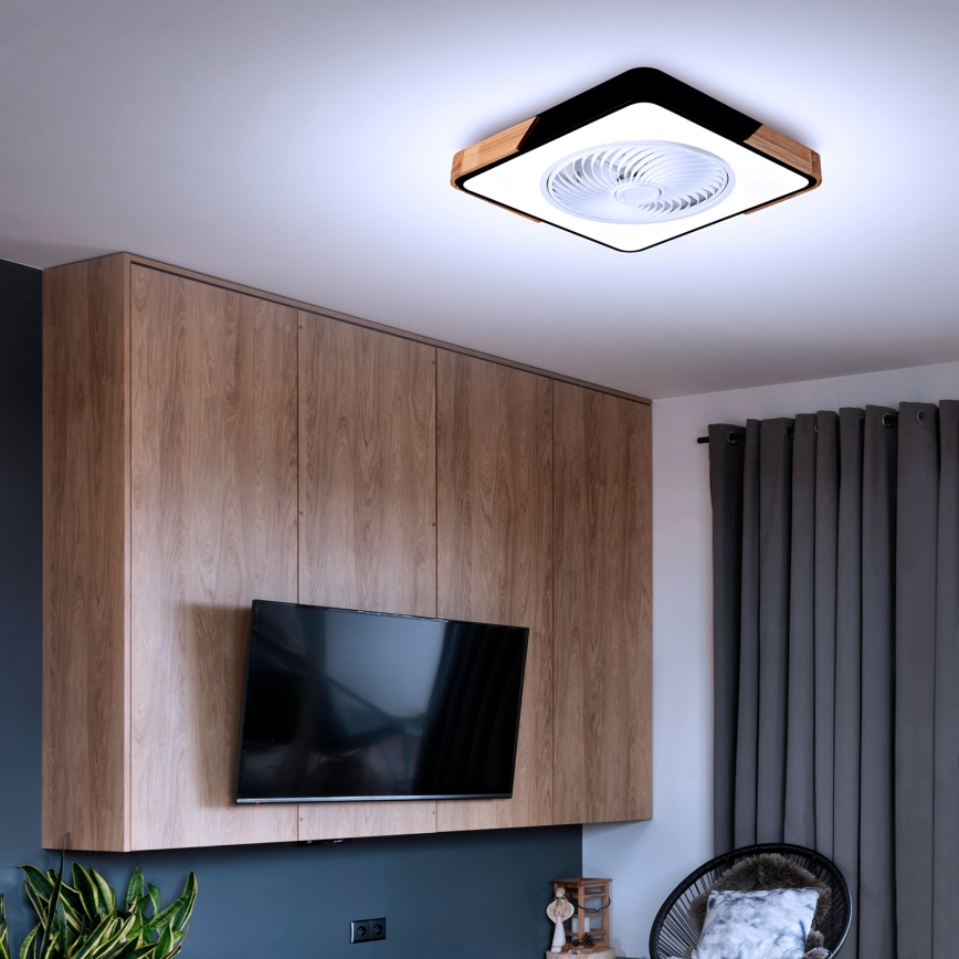 Brilagi - LED Stmívatelné stropní svítidlo s ventilátorem LED/30W/230V 3000-6500K černá/dub + dálkové ovládání