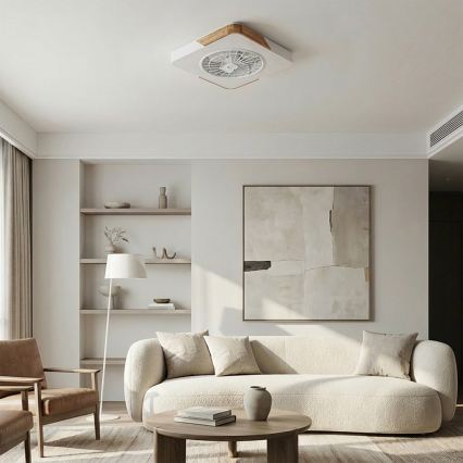 Brilagi - LED Stmívatelné stropní svítidlo s ventilátorem LED/38W/230V 3000-6500K 50x50 cm bílá/dub + dálkové ovládání