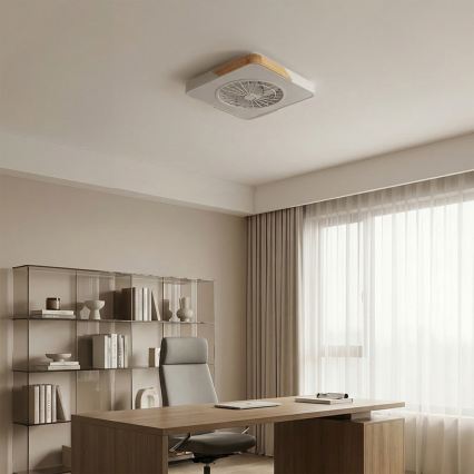 Brilagi - LED Stmívatelné stropní svítidlo s ventilátorem LED/38W/230V 3000-6500K 50x50 cm bílá/dub + dálkové ovládání