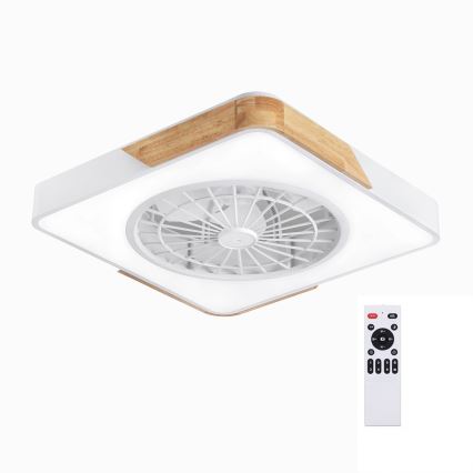 Brilagi - LED Stmívatelné stropní svítidlo s ventilátorem LED/38W/230V 3000-6500K 50x50 cm bílá/dub + dálkové ovládání