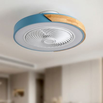 Brilagi - LED Stmívatelné stropní svítidlo s ventilátorem LED/38W/230V 3000-6500K pr. 50 cm modrá/dub + dálkové ovládání