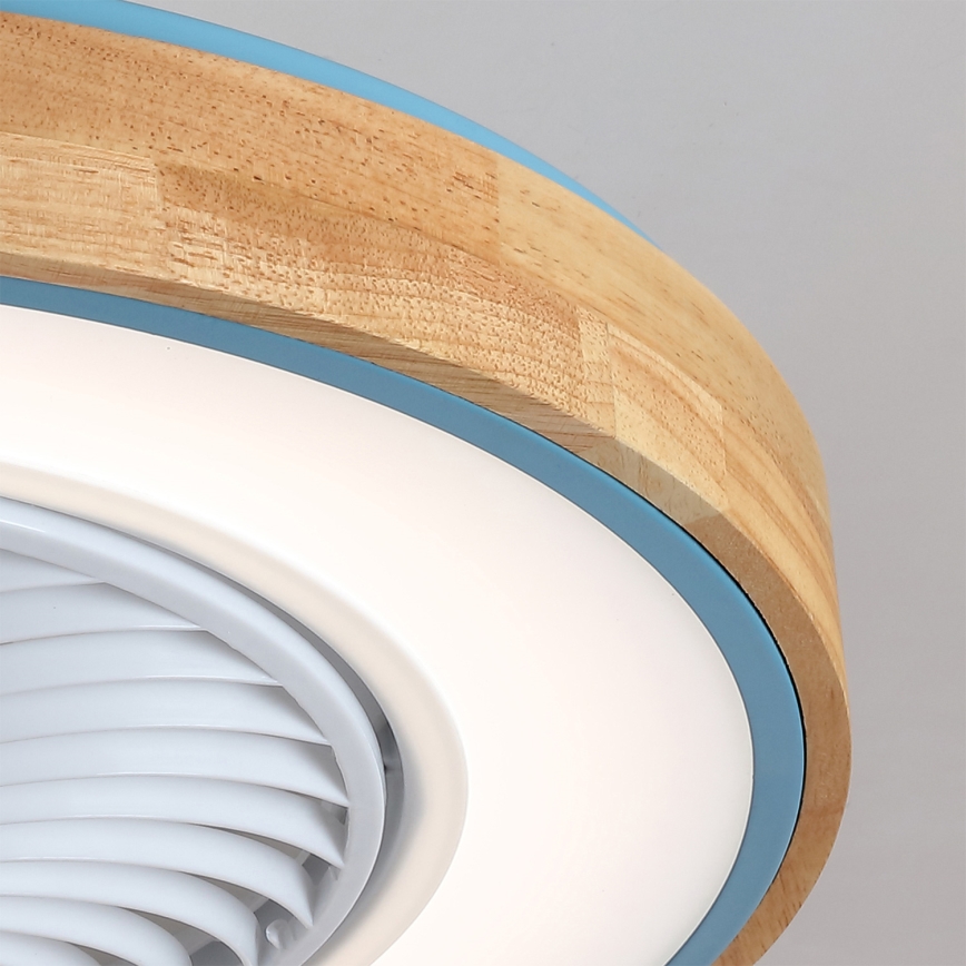 Brilagi - LED Stmívatelné stropní svítidlo s ventilátorem LED/38W/230V 3000-6500K pr. 50 cm modrá/dub + dálkové ovládání