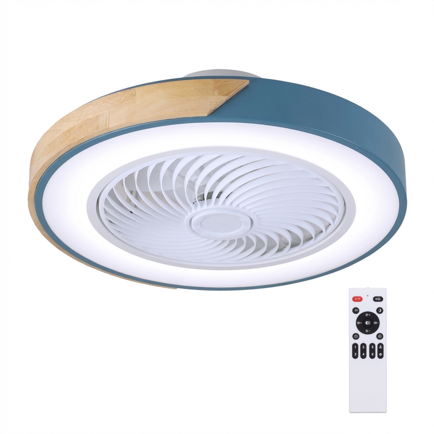 Brilagi - LED Stmívatelné stropní svítidlo s ventilátorem LED/38W/230V 3000-6500K pr. 50 cm modrá/dub + dálkové ovládání