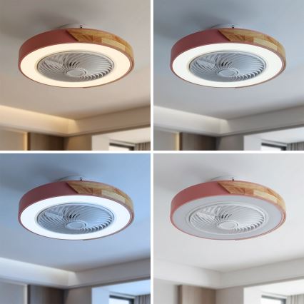 Brilagi - LED Stmívatelné stropní svítidlo s ventilátorem LED/38W/230V 3000-6500K pr. 50 cm růžová/dub + dálkové ovládání