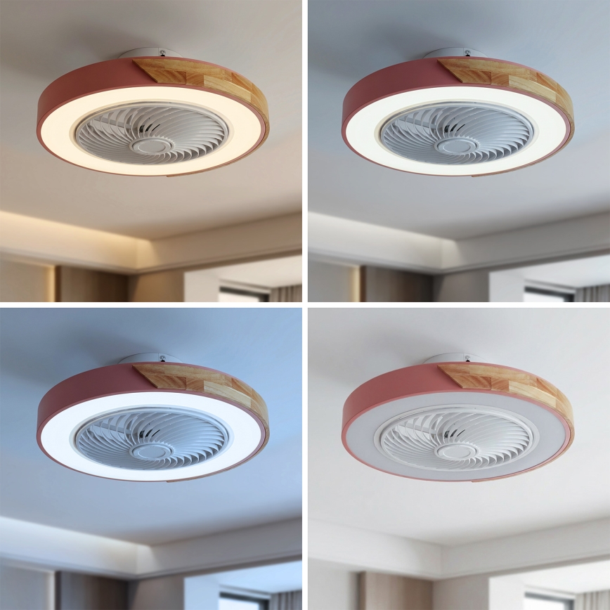 Brilagi - LED Stmívatelné stropní svítidlo s ventilátorem LED/38W/230V 3000-6500K pr. 50 cm růžová/dub + dálkové ovládání