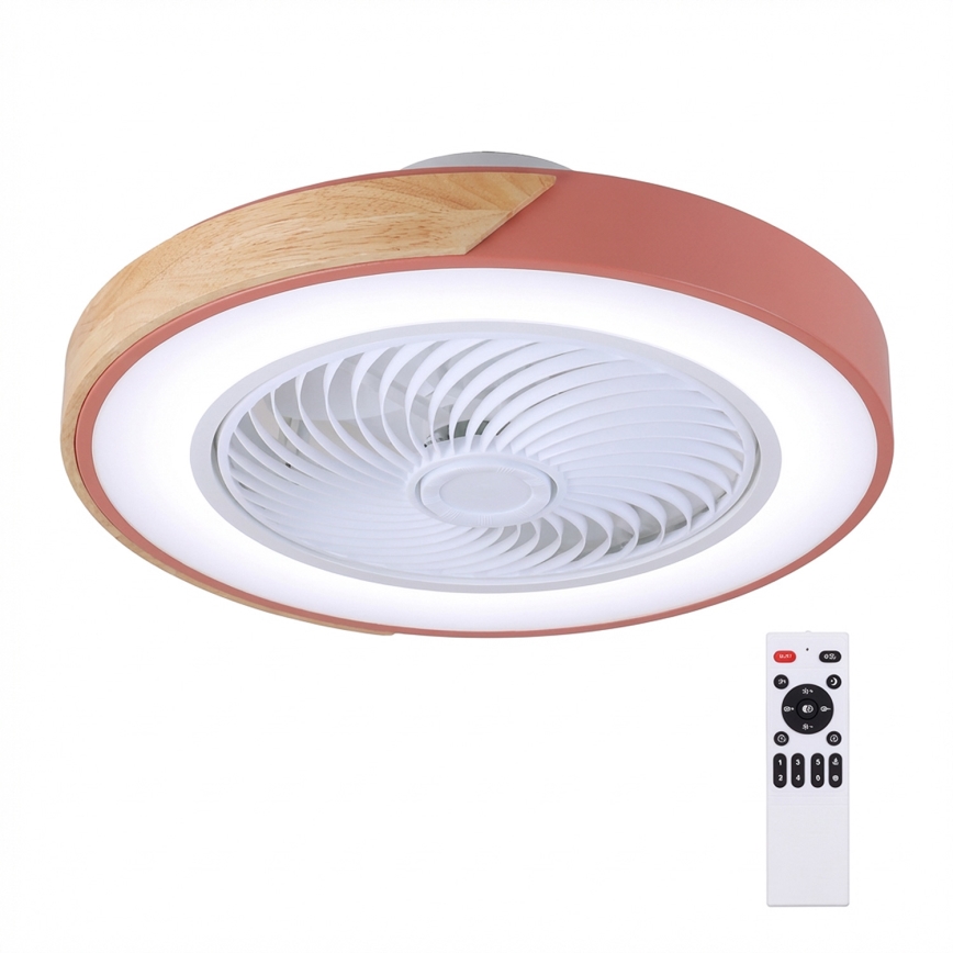 Brilagi - LED Stmívatelné stropní svítidlo s ventilátorem LED/38W/230V 3000-6500K pr. 50 cm růžová/dub + dálkové ovládání