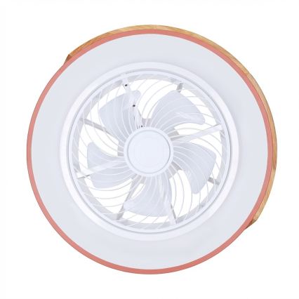 Brilagi - LED Stmívatelné stropní svítidlo s ventilátorem LED/38W/230V 3000-6500K pr. 50 cm růžová/dub + dálkové ovládání
