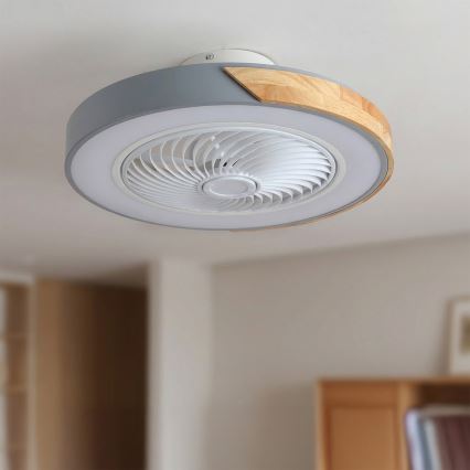 Brilagi - LED Stmívatelné stropní svítidlo s ventilátorem LED/38W/230V 3000-6500K pr. 50 cm šedá/dub + dálkové ovládání