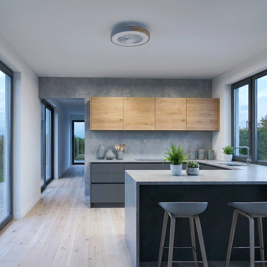 Brilagi - LED Stmívatelné stropní svítidlo s ventilátorem LED/38W/230V 3000-6500K pr. 50 cm šedá/dub + dálkové ovládání