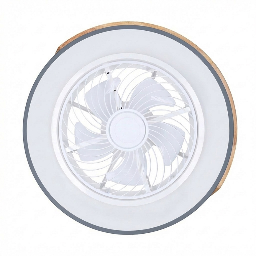 Brilagi - LED Stmívatelné stropní svítidlo s ventilátorem LED/38W/230V 3000-6500K pr. 50 cm šedá/dub + dálkové ovládání