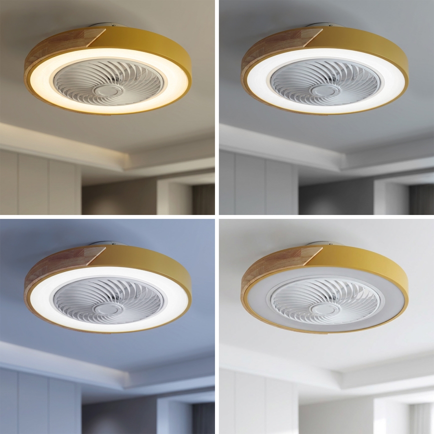 Brilagi - LED Stmívatelné stropní svítidlo s ventilátorem LED/38W/230V 3000-6500K pr. 50 cm zlatá/dub + dálkové ovládání
