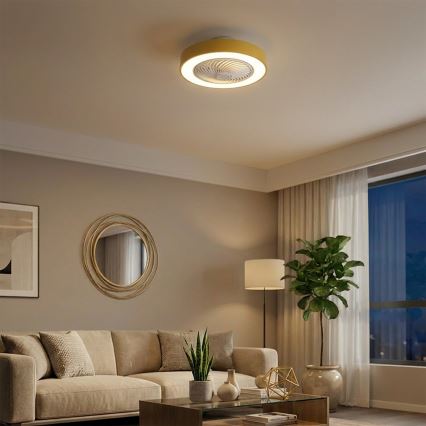 Brilagi - LED Stmívatelné stropní svítidlo s ventilátorem LED/38W/230V 3000-6500K pr. 50 cm zlatá + dálkové ovládání