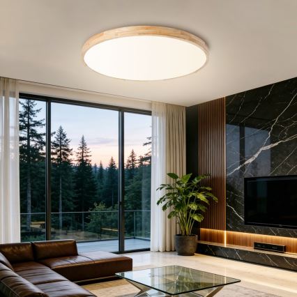 Brilagi - LED Stmívatelné stropní svítidlo WOODLINE LED/100W/230V 3000-6000K dub pr. 80 cm + dálkové ovládání