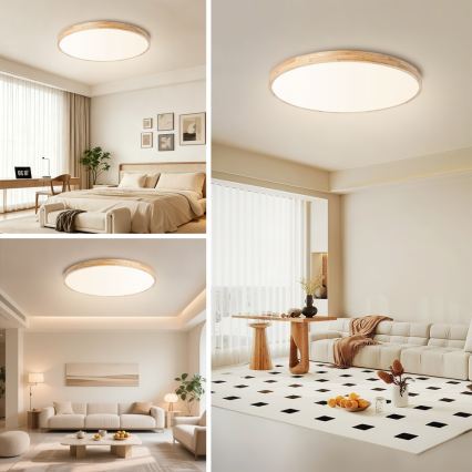 Brilagi - LED Stmívatelné stropní svítidlo WOODLINE LED/100W/230V 3000-6000K dub pr. 80 cm + dálkové ovládání