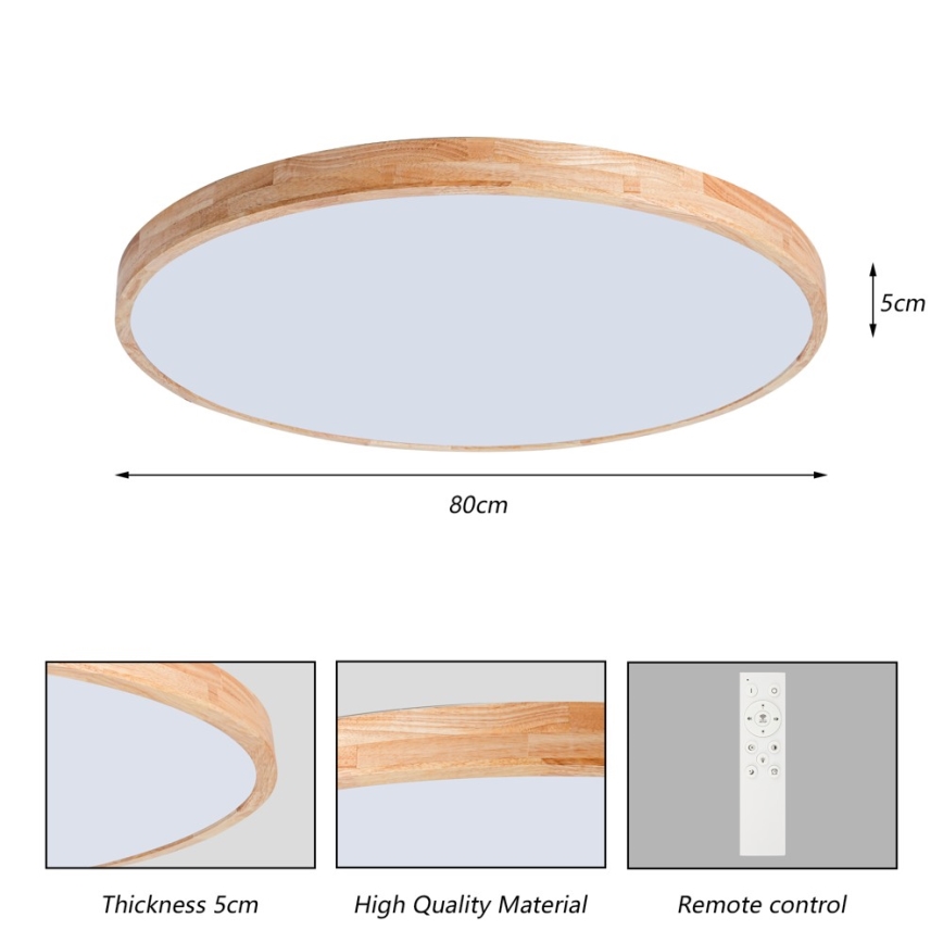 Brilagi - LED Stmívatelné stropní svítidlo WOODLINE LED/100W/230V 3000-6000K dub pr. 80 cm + dálkové ovládání