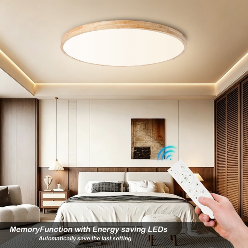 Brilagi - LED Stmívatelné stropní svítidlo WOODLINE LED/128W/230V 3000-6000K dub pr. 100 cm + dálkové ovládání
