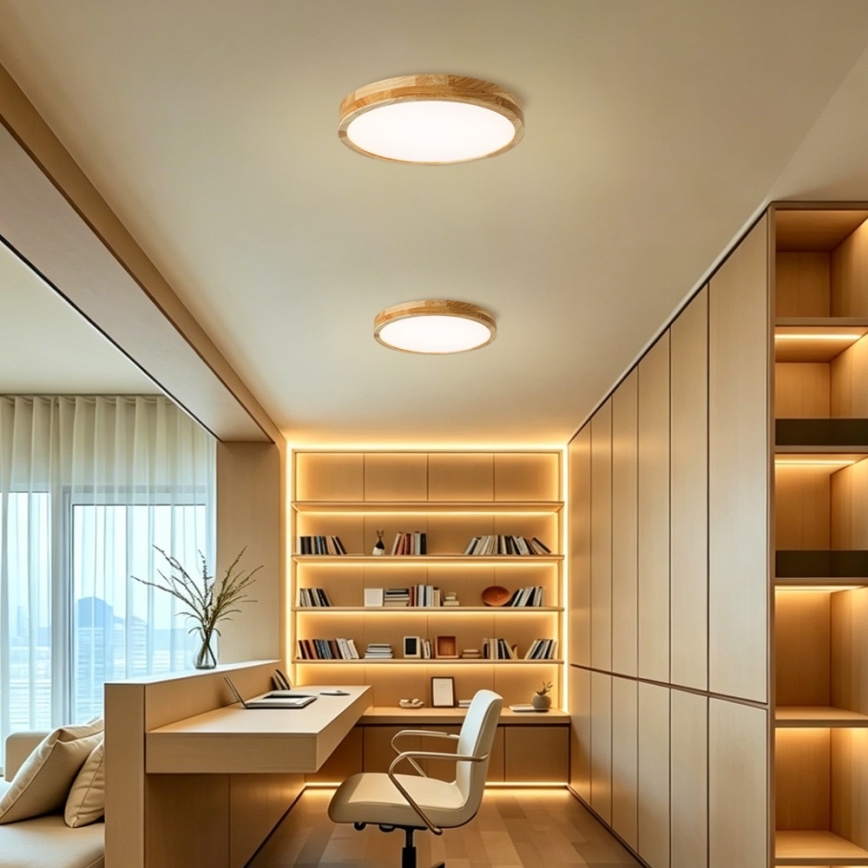 Brilagi - LED Stmívatelné stropní svítidlo WOODLINE LED/48W/230V 3000-6000K dub pr. 40 cm + dálkové ovládání
