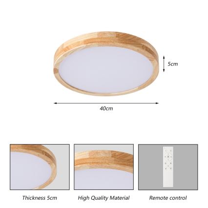 Brilagi - LED Stmívatelné stropní svítidlo WOODLINE LED/48W/230V 3000-6000K dub pr. 40 cm + dálkové ovládání