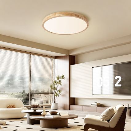Brilagi - LED Stmívatelné stropní svítidlo WOODLINE LED/72W/230V 3000-6000K dub pr. 60 cm + dálkové ovládání