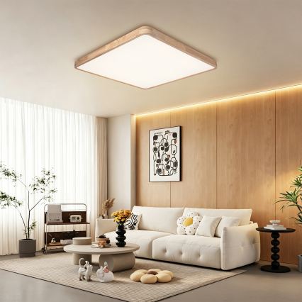 Brilagi - LED Stmívatelné stropní svítidlo WOODLINE SQUARE LED/100W/230V 3000-6000K dub 80x80 cm + dálkové ovládání
