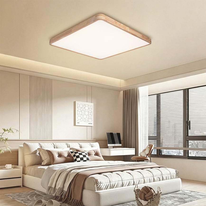Brilagi - LED Stmívatelné stropní svítidlo WOODLINE SQUARE LED/100W/230V 3000-6000K dub 80x80 cm + dálkové ovládání