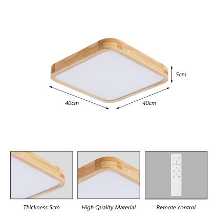 Brilagi - LED Stmívatelné stropní svítidlo WOODLINE SQUARE LED/48W/230V 3000-6000K dub 40x40 cm + dálkové ovládání