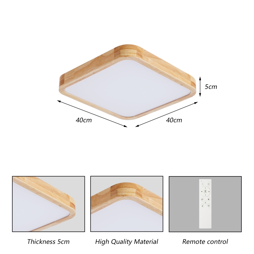 Brilagi - LED Stmívatelné stropní svítidlo WOODLINE SQUARE LED/48W/230V 3000-6000K dub 40x40 cm + dálkové ovládání