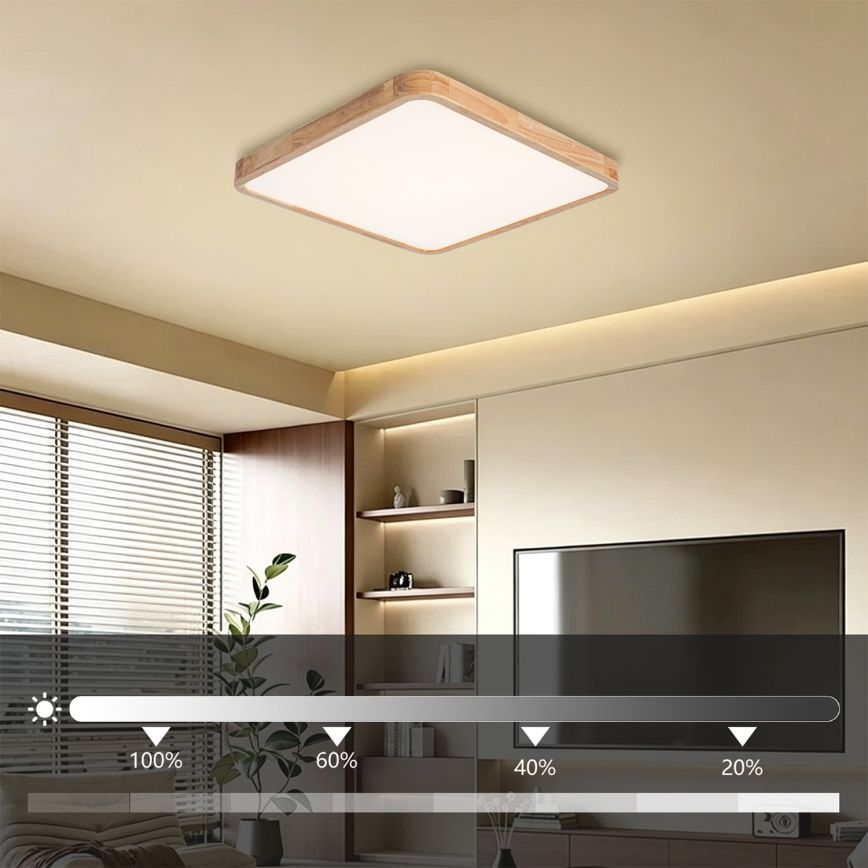 BRILAGI - LED Stmívatelné stropní svítidlo WOODLINE SQUARE LED/80W/230V 3000-6000K dub 60x60 cm + dálkové ovládání