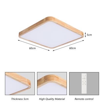 Brilagi - LED Stmívatelné stropní svítidlo WOODLINE SQUARE LED/80W/230V 3000-6000K dub 60x60 cm + dálkové ovládání