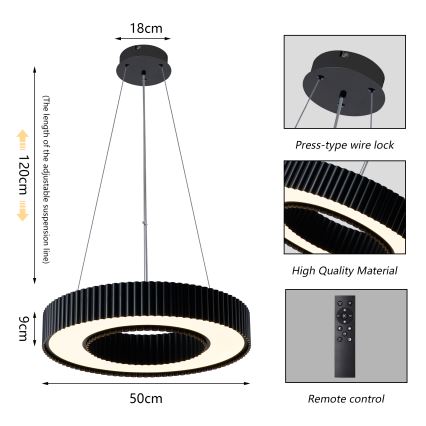 Brilagi - LED Stmívatelný lustr na lanku LUMIX LED/48W/230V 3000-6000K černá pr. 50 cm + dálkové ovládání