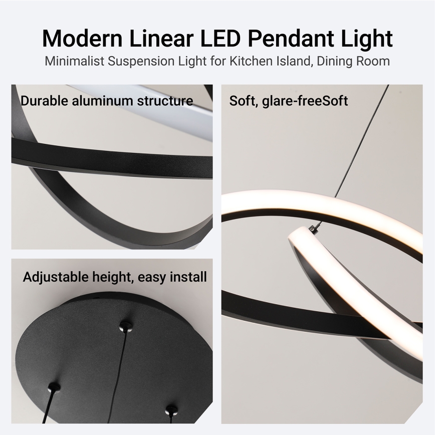 Brilagi - LED Stmívatelný lustr na lanku INFINITY LED/55W/230V 3000-6000K 50x50 cm černá + dálkové ovládání