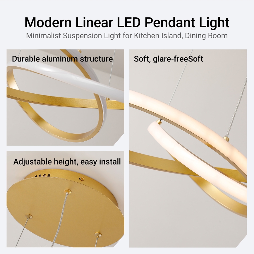 Brilagi - LED Stmívatelný lustr na lanku INFINITY LED/55W/230V 3000-6000K 50x50 cm zlatá + dálkové ovládání