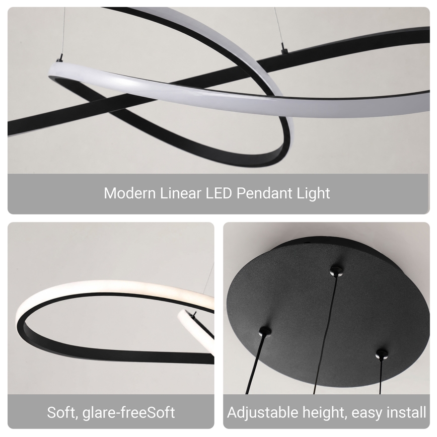 Brilagi - LED Stmívatelný lustr na lanku INFINITY LED/80W/230V 3000-6000K 80x80 cm černá + dálkové ovládání