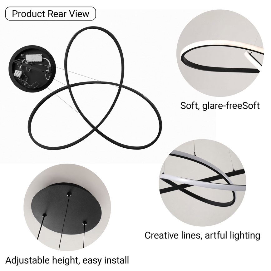 Brilagi - LED Stmívatelný lustr na lanku INFINITY LED/80W/230V 3000-6000K 80x80 cm černá + dálkové ovládání
