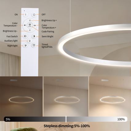 Brilagi - LED Stmívatelný lustr na lanku PORTOFINO LED/60W/230V 3000-6000K pr. 80 cm stříbrná + dálkové ovládání