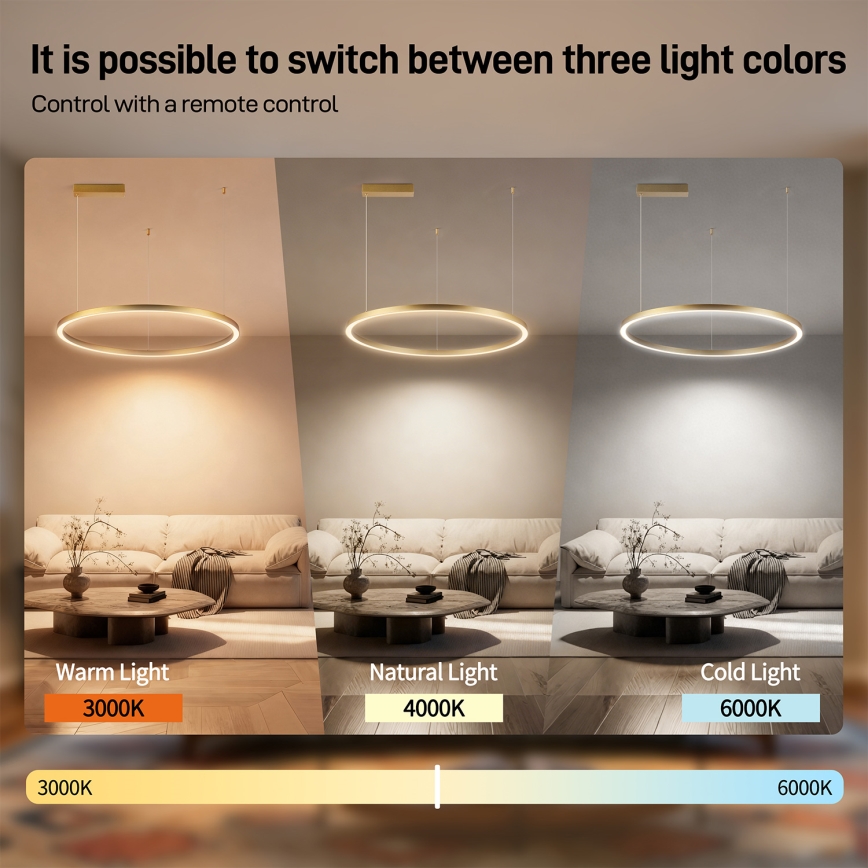 Brilagi - LED Stmívatelný lustr na lanku PORTOFINO LED/60W/230V 3000-6000K pr. 80 cm zlatá + dálkové ovládání