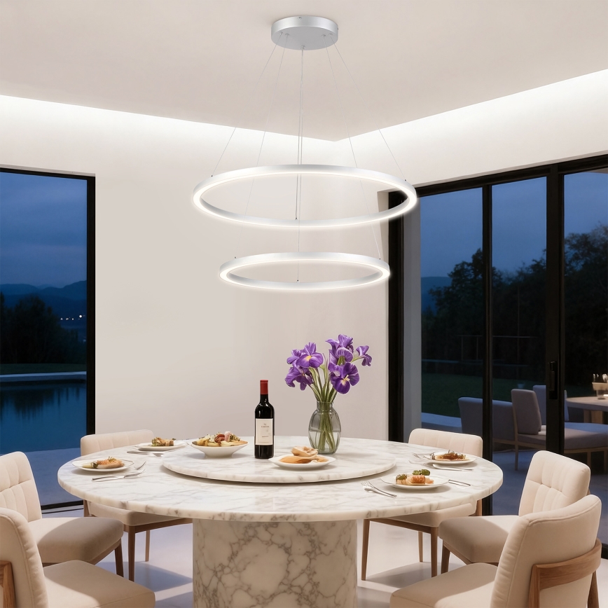 Brilagi - LED Stmívatelný lustr na lanku PORTOFINO LED/98W/230V 3000-6000K pr. 80 cm stříbrná + dálkové ovládání