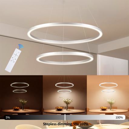 Brilagi - LED Stmívatelný lustr na lanku PORTOFINO LED/98W/230V 3000-6000K pr. 80 cm stříbrná + dálkové ovládání