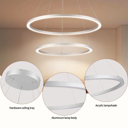 Brilagi - LED Stmívatelný lustr na lanku PORTOFINO LED/98W/230V 3000-6000K pr. 80 cm stříbrná + dálkové ovládání