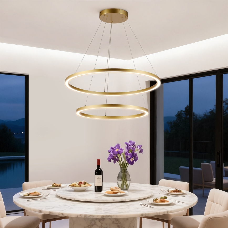 Brilagi - LED Stmívatelný lustr na lanku PORTOFINO LED/98W/230V 3000-6000K pr. 80 cm zlatá + dálkové ovládání