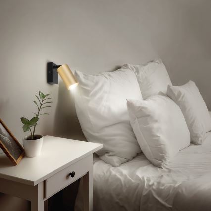 Brilagi - LED RGBW Stmívatelné nástěnné bodové svítidlo s vypínačem SELE 1xGU10/4,8W/230V 3000K černá/zlatá + dálkové ovládání